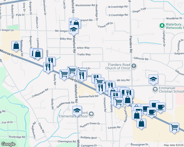 map of restaurants, bars, coffee shops, grocery stores, and more near 4951 Borland Drive in Sylvania