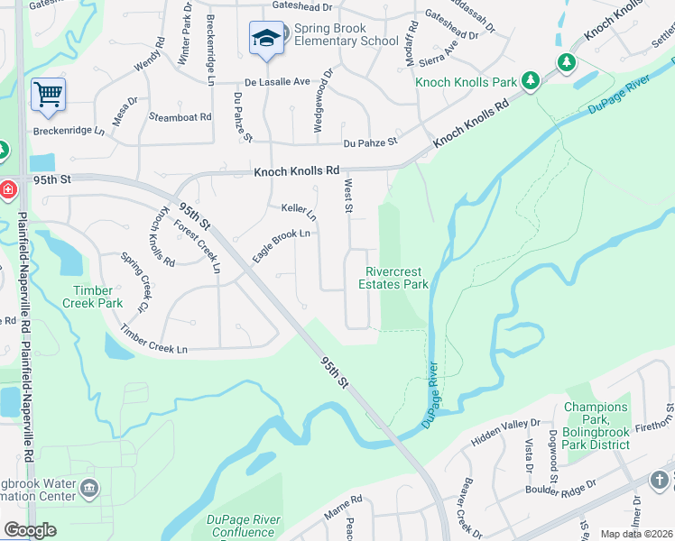 map of restaurants, bars, coffee shops, grocery stores, and more near 11S048 West Street in Naperville