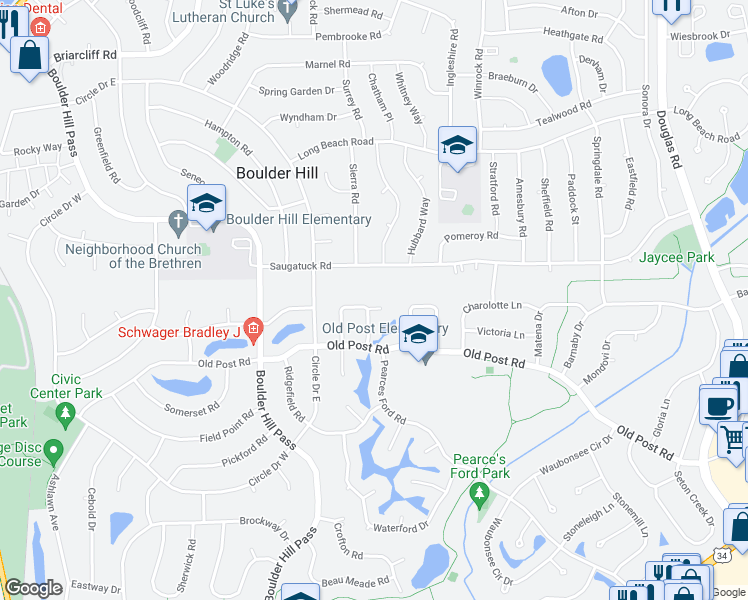 map of restaurants, bars, coffee shops, grocery stores, and more near 103 Brandon Court in Oswego