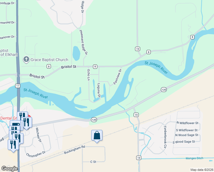 map of restaurants, bars, coffee shops, grocery stores, and more near 54100-54298 Sweetwater Dr in Bristol