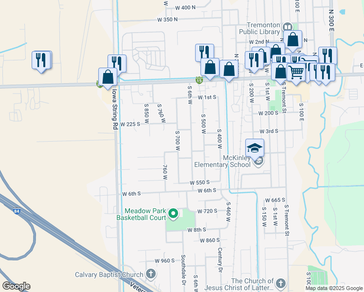 map of restaurants, bars, coffee shops, grocery stores, and more near 357 South 7th West in Tremonton