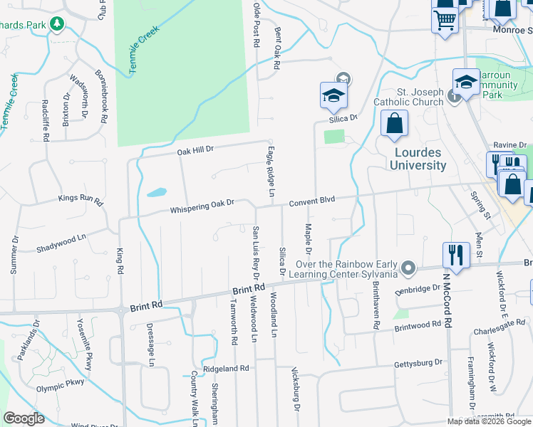 map of restaurants, bars, coffee shops, grocery stores, and more near 7127 Whispering Oak Drive in Sylvania