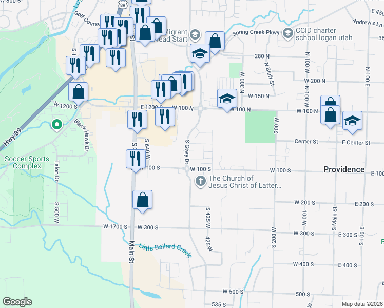 map of restaurants, bars, coffee shops, grocery stores, and more near 472 West 40 South in Providence