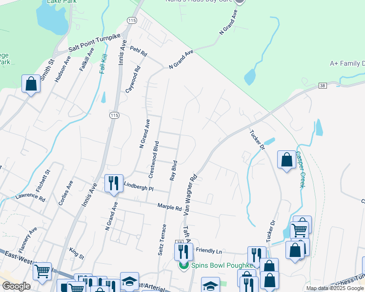 map of restaurants, bars, coffee shops, grocery stores, and more near 101 Ray Boulevard in Arlington