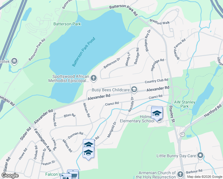 map of restaurants, bars, coffee shops, grocery stores, and more near 236 Country Club Road in New Britain