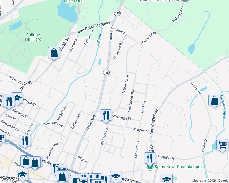 map of restaurants, bars, coffee shops, grocery stores, and more near 61 Jackman Drive in Poughkeepsie