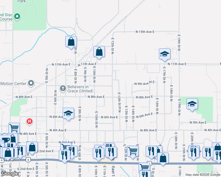 map of restaurants, bars, coffee shops, grocery stores, and more near 1115 North 9th Avenue East in Newton