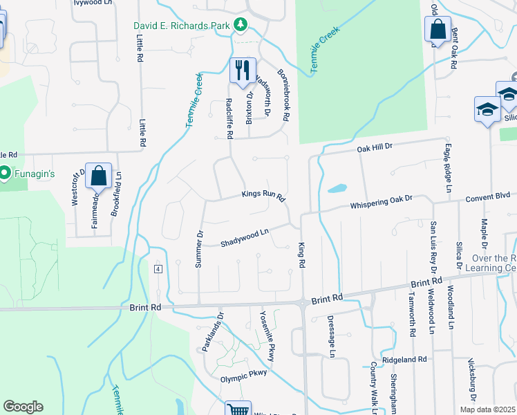 map of restaurants, bars, coffee shops, grocery stores, and more near 7621 Kings Run Road in Sylvania