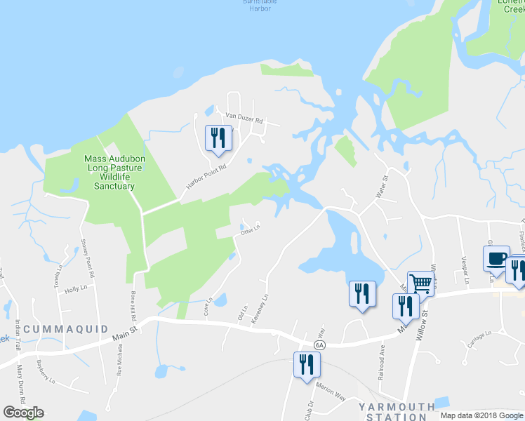 map of restaurants, bars, coffee shops, grocery stores, and more near 59 Otter Lane in Barnstable