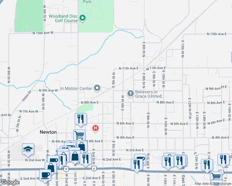 map of restaurants, bars, coffee shops, grocery stores, and more near 507 North 9th Avenue East in Newton