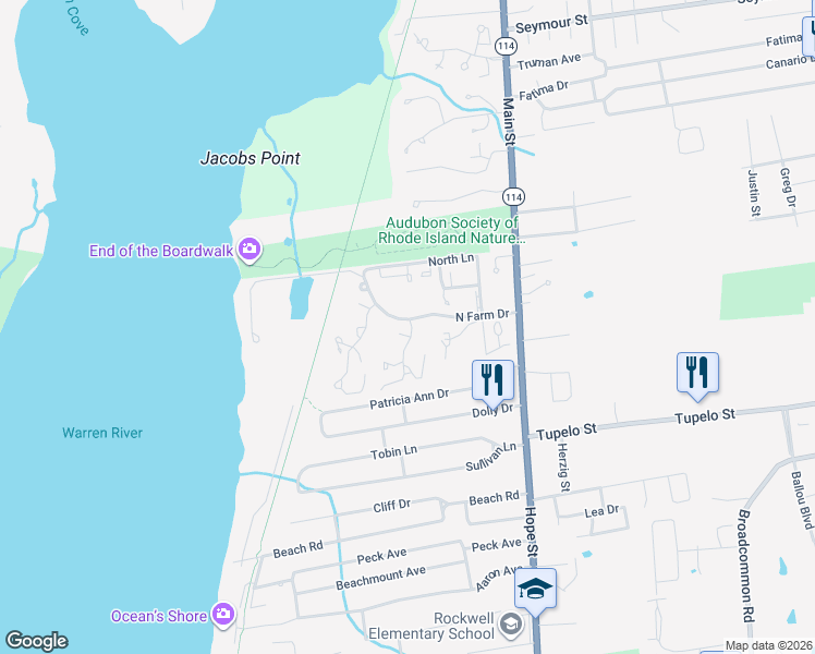 map of restaurants, bars, coffee shops, grocery stores, and more near 77 Windward Lane in Bristol