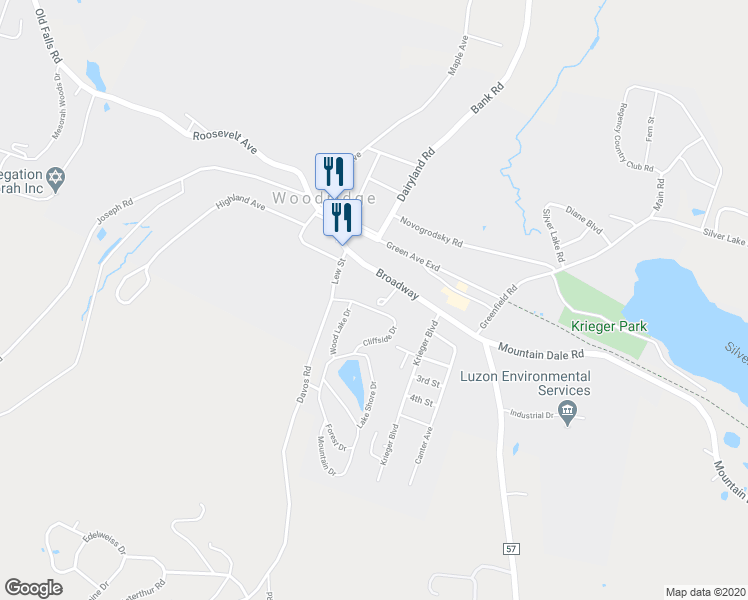 map of restaurants, bars, coffee shops, grocery stores, and more near 1 Cutler Lane in Woodridge