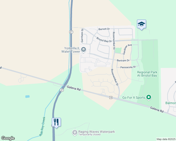 map of restaurants, bars, coffee shops, grocery stores, and more near 148 Bertram Drive in Yorkville
