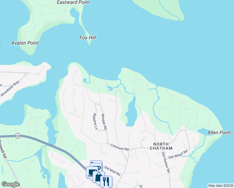 map of restaurants, bars, coffee shops, grocery stores, and more near 186 Kendrick Road in Chatham