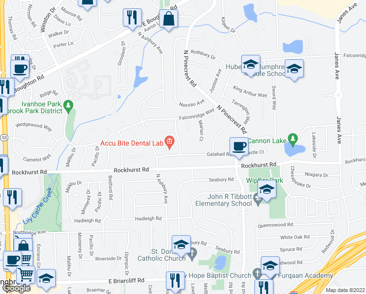 map of restaurants, bars, coffee shops, grocery stores, and more near 318 Stafford Way in Bolingbrook