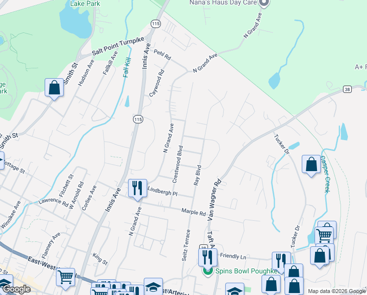 map of restaurants, bars, coffee shops, grocery stores, and more near 52 Crestwood Boulevard in Arlington