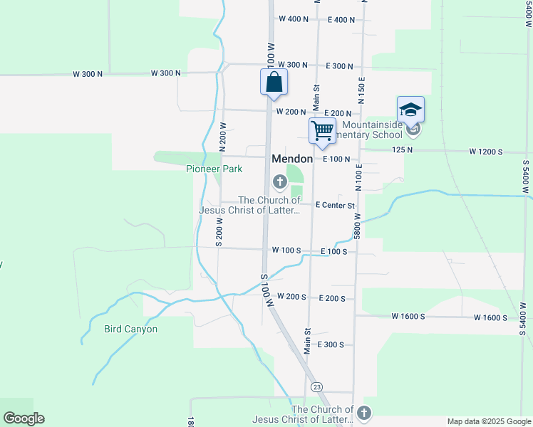 map of restaurants, bars, coffee shops, grocery stores, and more near 20 South 100 West in Mendon