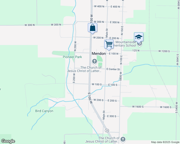 map of restaurants, bars, coffee shops, grocery stores, and more near 20 South 100 West in Mendon