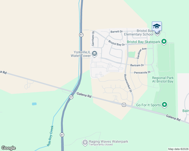 map of restaurants, bars, coffee shops, grocery stores, and more near 162 Bertram Drive in Yorkville