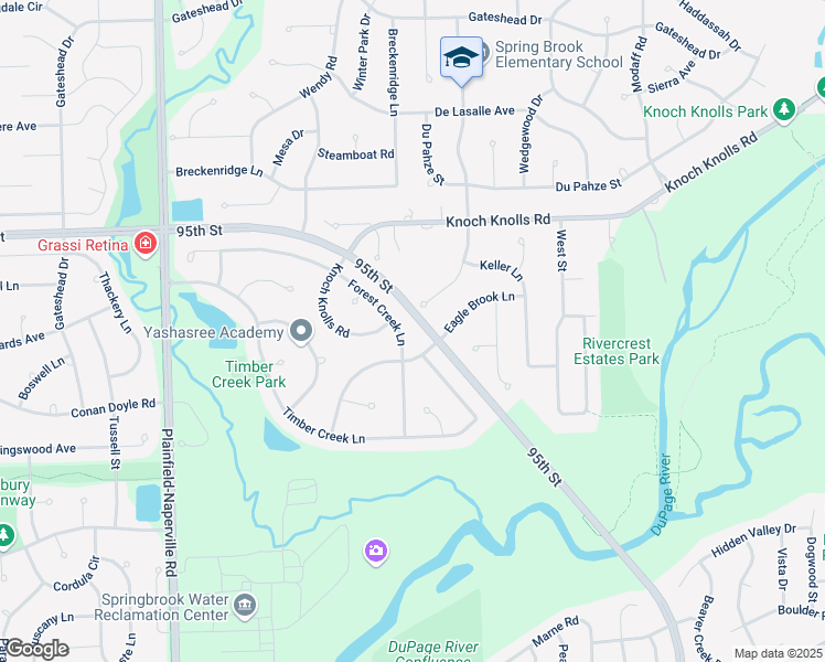 map of restaurants, bars, coffee shops, grocery stores, and more near 2812 Forest Creek Lane in Naperville