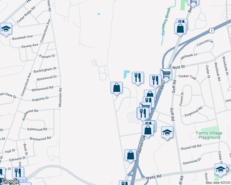 map of restaurants, bars, coffee shops, grocery stores, and more near 30 Schoolhouse Crossing in Wethersfield