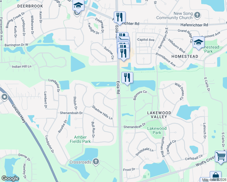 map of restaurants, bars, coffee shops, grocery stores, and more near 2478 Red Hawk Ridge Court in Aurora