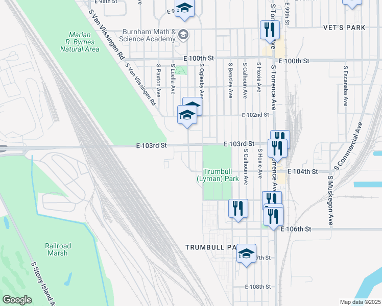 map of restaurants, bars, coffee shops, grocery stores, and more near 10317 South Crandon Avenue in Chicago
