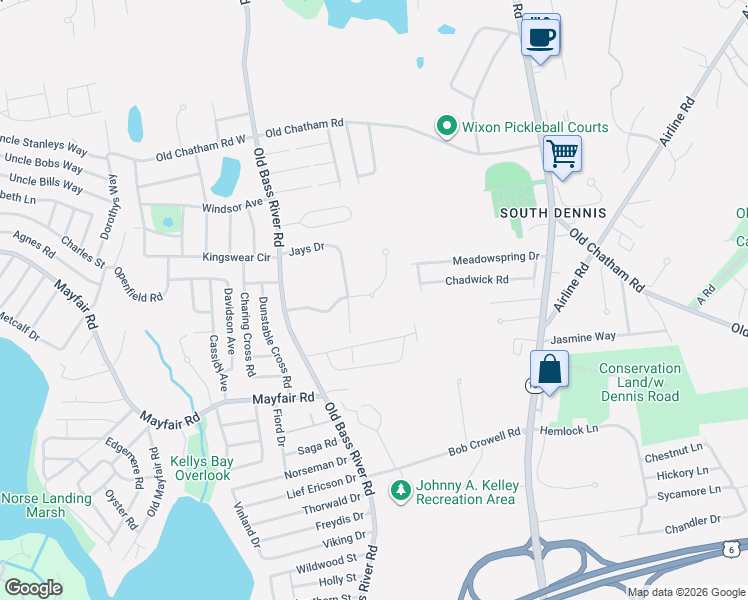 map of restaurants, bars, coffee shops, grocery stores, and more near 51 Asack Drive in Dennis