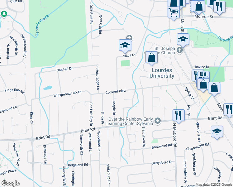 map of restaurants, bars, coffee shops, grocery stores, and more near 5152 Maple Drive in Sylvania