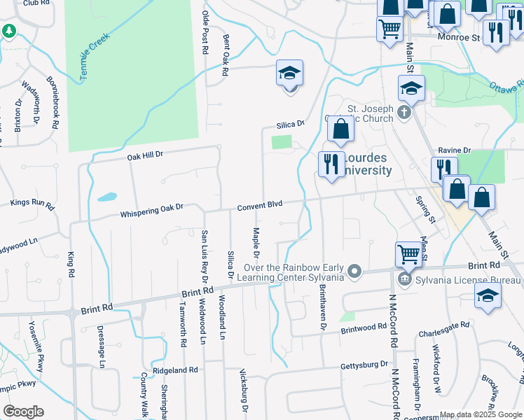 map of restaurants, bars, coffee shops, grocery stores, and more near 5152 Maple Drive in Sylvania