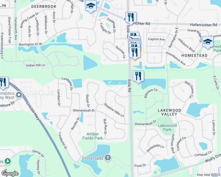 map of restaurants, bars, coffee shops, grocery stores, and more near 2364 Shiloh Drive in Aurora