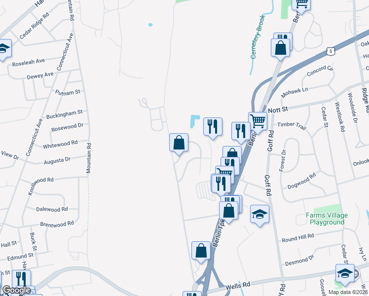 map of restaurants, bars, coffee shops, grocery stores, and more near 30 Schoolhouse Crossing in Wethersfield