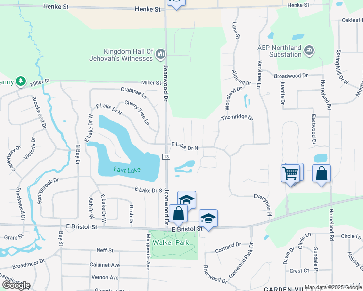 map of restaurants, bars, coffee shops, grocery stores, and more near 3441 Pecan Place in Elkhart