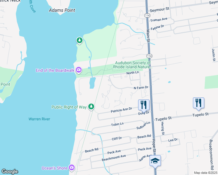 map of restaurants, bars, coffee shops, grocery stores, and more near 4 Sea Breeze Lane in Bristol