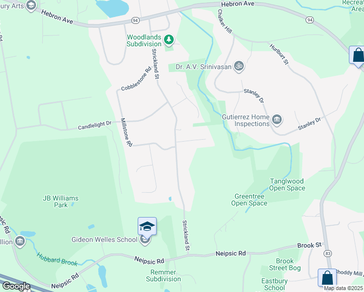 map of restaurants, bars, coffee shops, grocery stores, and more near 12 Gregory Hill Drive in Glastonbury