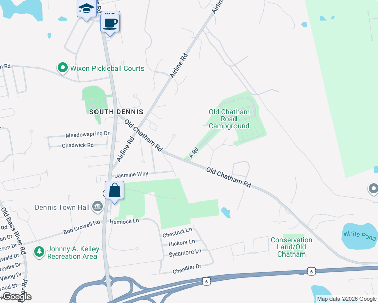map of restaurants, bars, coffee shops, grocery stores, and more near 350 Old Chatham Road in Dennis