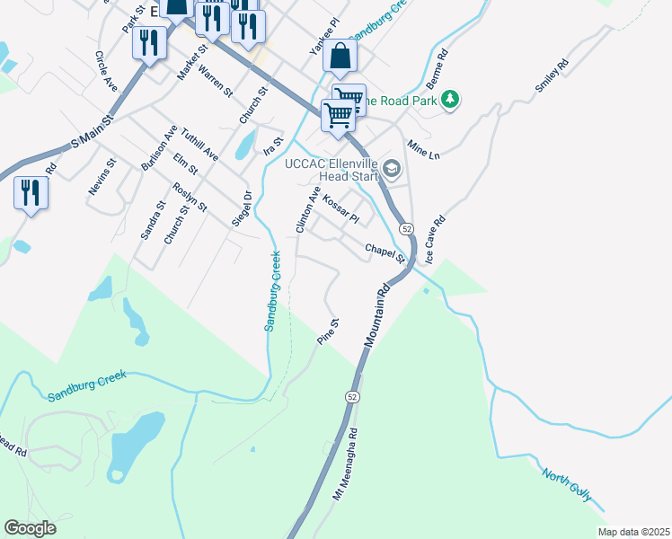 map of restaurants, bars, coffee shops, grocery stores, and more near 18 Pine Street in Ellenville