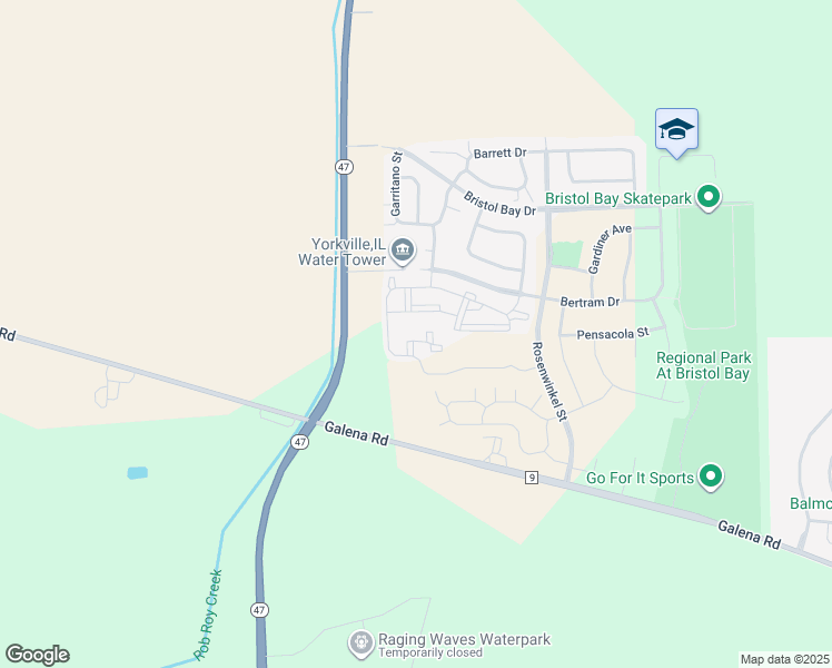 map of restaurants, bars, coffee shops, grocery stores, and more near 162 Bertram Drive in Yorkville