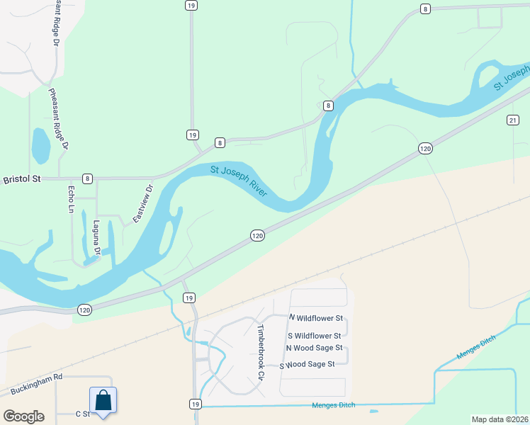 map of restaurants, bars, coffee shops, grocery stores, and more near 20720 Indiana 120 in Bristol