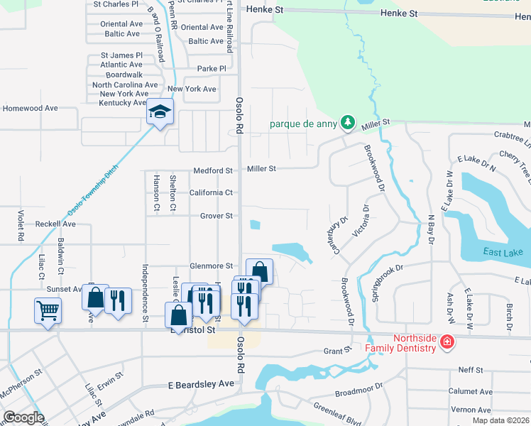map of restaurants, bars, coffee shops, grocery stores, and more near 2007 Autumn Ridge Lane in Elkhart