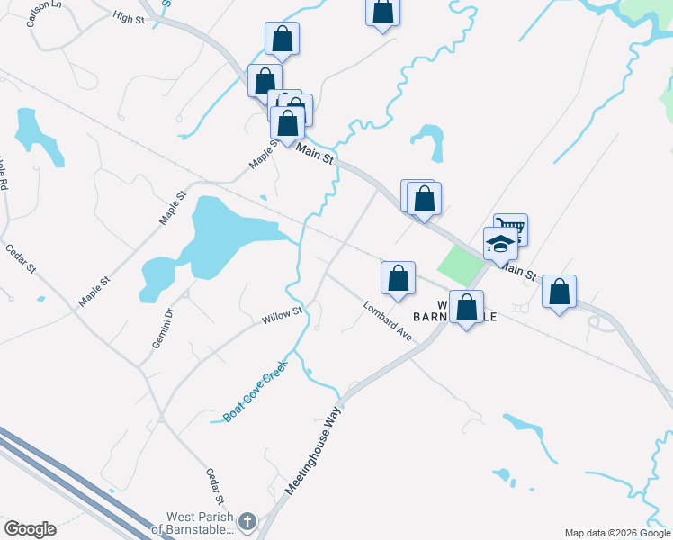 map of restaurants, bars, coffee shops, grocery stores, and more near 141 Lombard Avenue in Barnstable