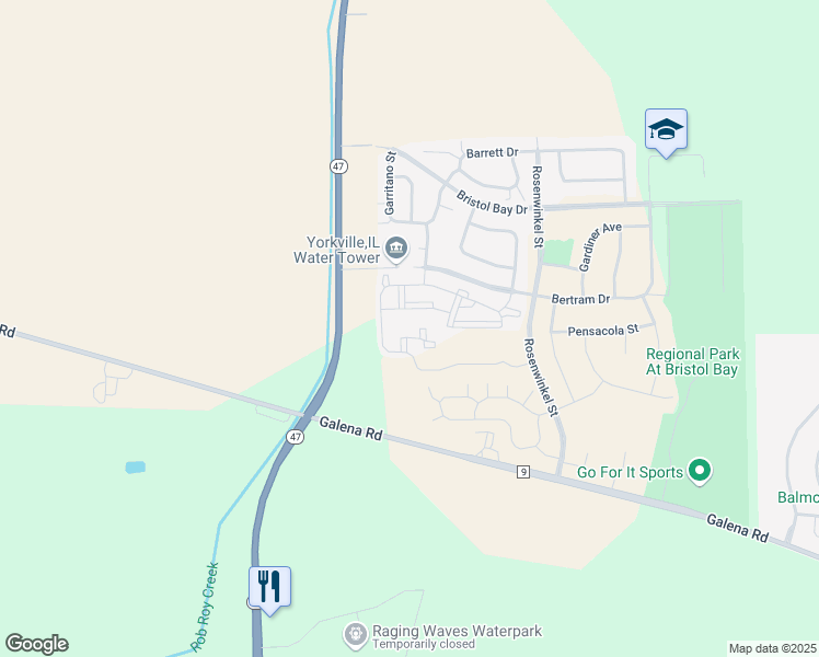 map of restaurants, bars, coffee shops, grocery stores, and more near 162 Bertram Drive in Yorkville