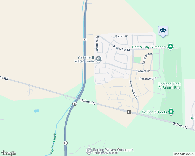 map of restaurants, bars, coffee shops, grocery stores, and more near 162 Bertram Drive in Yorkville