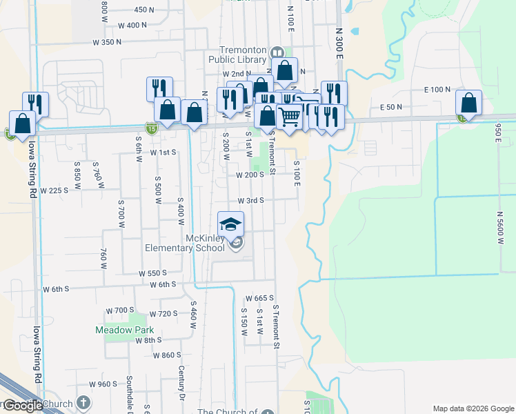 map of restaurants, bars, coffee shops, grocery stores, and more near 311 South 100 East in Tremonton