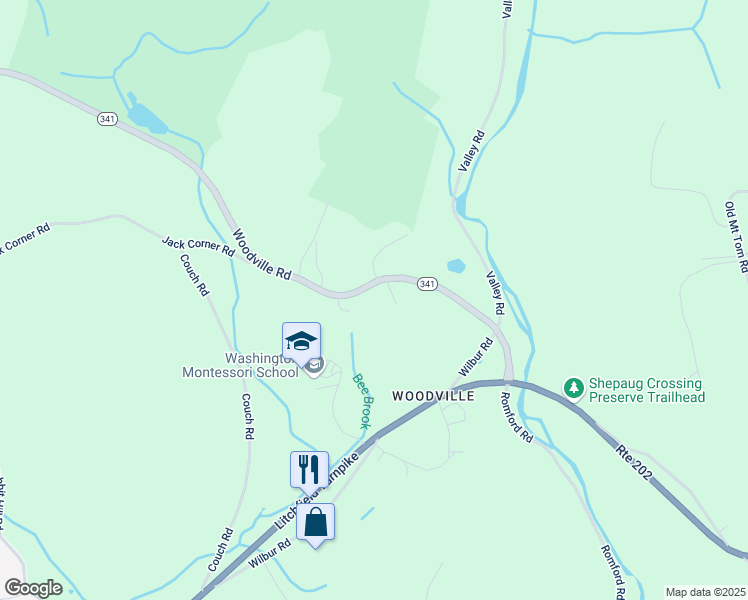 map of restaurants, bars, coffee shops, grocery stores, and more near 270 Woodville Road in Warren