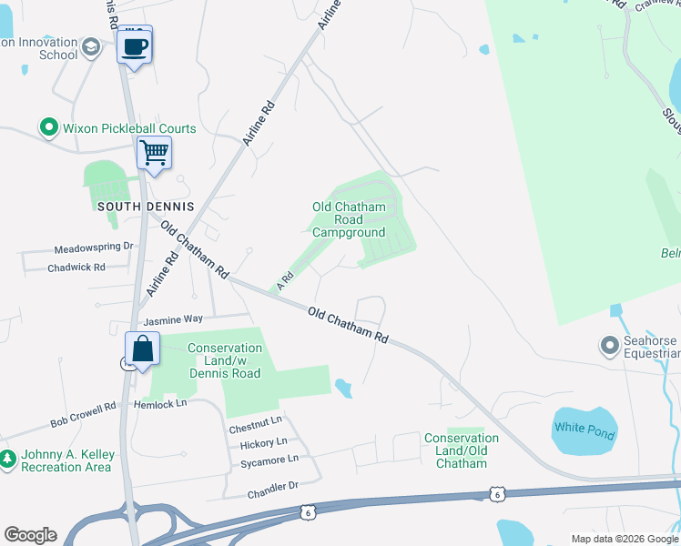 map of restaurants, bars, coffee shops, grocery stores, and more near 300 Old Chatham Road in Dennis