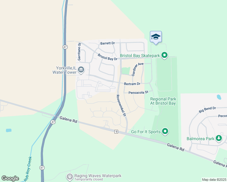 map of restaurants, bars, coffee shops, grocery stores, and more near 4473 Tampa Drive in Yorkville