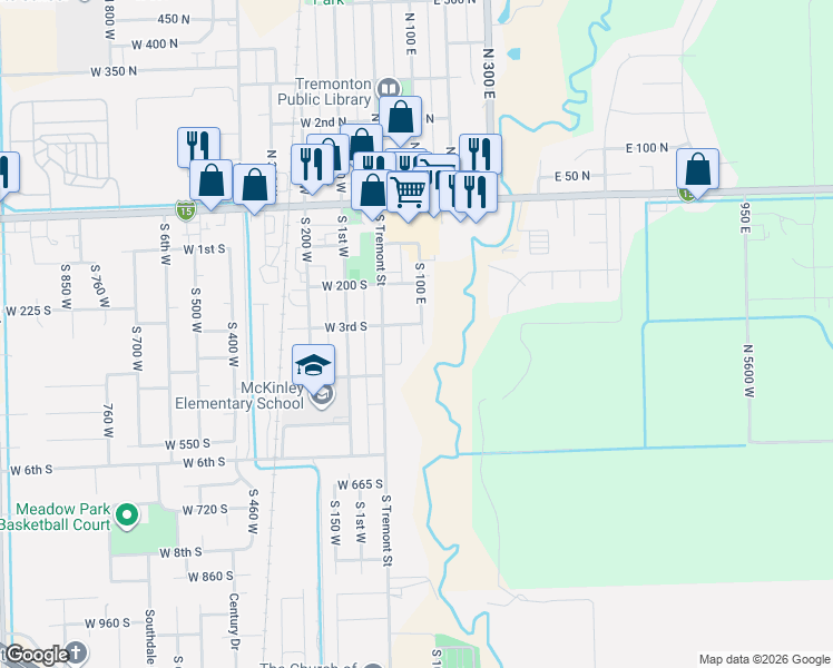map of restaurants, bars, coffee shops, grocery stores, and more near 68 East 300 South in Tremonton