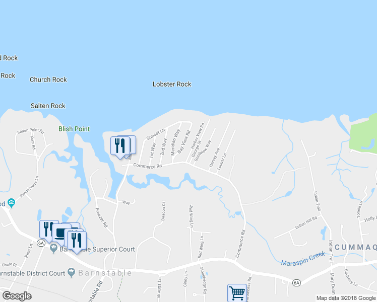 map of restaurants, bars, coffee shops, grocery stores, and more near 25 Harbor View Road in Barnstable