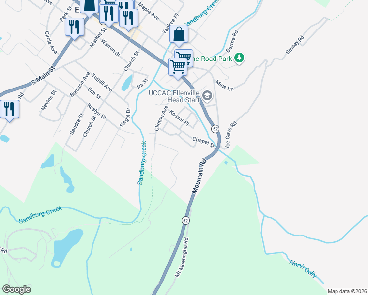 map of restaurants, bars, coffee shops, grocery stores, and more near 18 Pine Street in Ellenville
